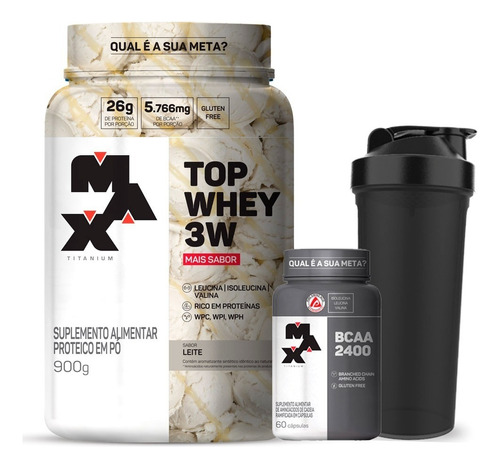 Top Whey Protein 3w - 900g - Max Titanium - Sabores Sabor Leite