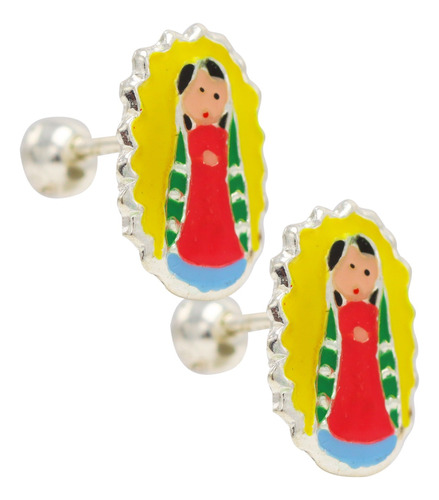 Par De Broqueles Virgen Guadalupe Esmaltada Plata Ley .925