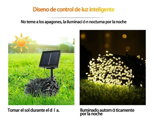 Imagen 5 de 7 de Serie Navideña Solar 100 Leds 11metros Automática Recargable
