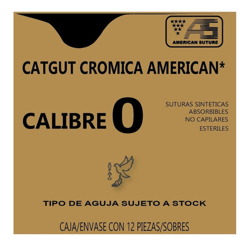 Hilo Catgut American Sutura Crómico Calibre 0 Color Ocre