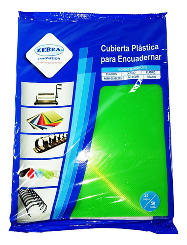 Pasta Para Engargolar Encuadernar Zebra Paquete 50pz Color Verde Neon