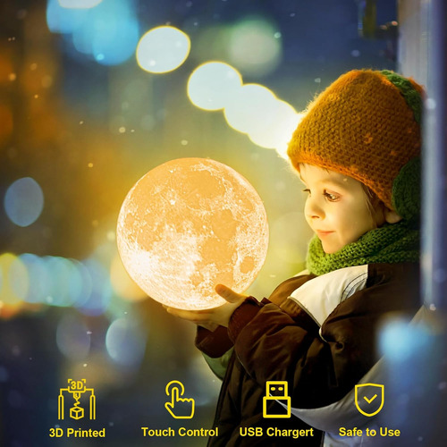 Lámpara De Luna Con Impresión 3d Regulable Y Control Táctil
