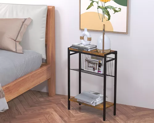 Yusong Mesa auxiliar pequeña y estrecha para espacios pequeños, estante de  metal de pie, mesita de noche / mesas de sofá para dormitorio, sala de