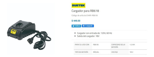 Cargador De Batería Para Rotomartillo Entrada De 120v S /v