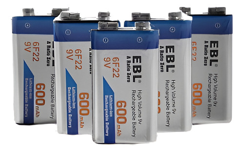 5pc Ebl 600mah 6f22 9v 9v Batería Recargable Baterías Li-ion
