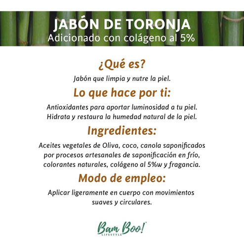 Imagen 2 de 5 de Jabón Toronja Con Colágeno 100 Gr Bam Boo! Lifestyle
