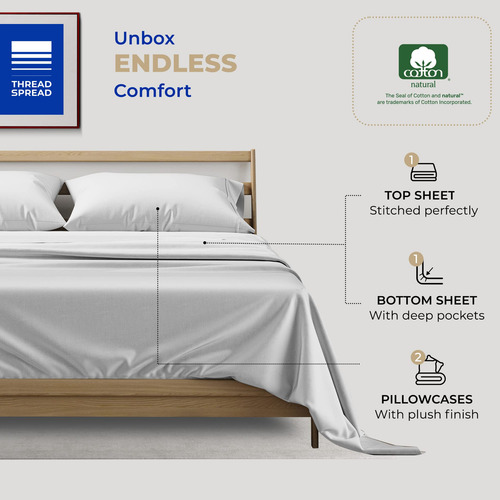 Sabanas Para Cama Queen Con Funda De Almohada Plateado 4 Pz