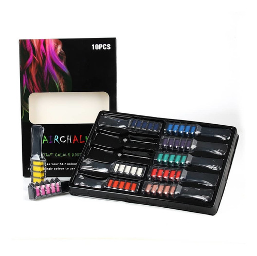 Imagen 1 de 3 de Set 10pcs Tiza Seca De Colores Para Cabello Color Fantasia