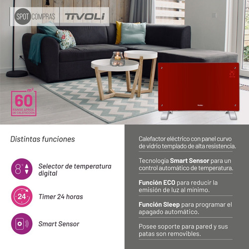 Panel Calefactor 2000w Vitroconvector Tivoli Curvo Digital