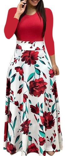 Mujer Manga Larga Maxi Vestido Floral Impresión Señoras B 16