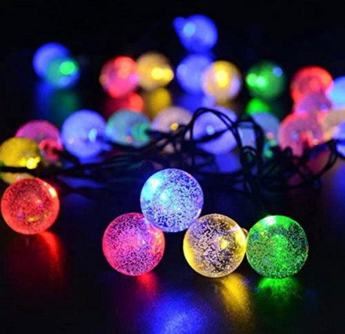 Imagen 10 de 10 de Guirnalda Led Bolitas Cristal Panel Luces Solar Multicolor
