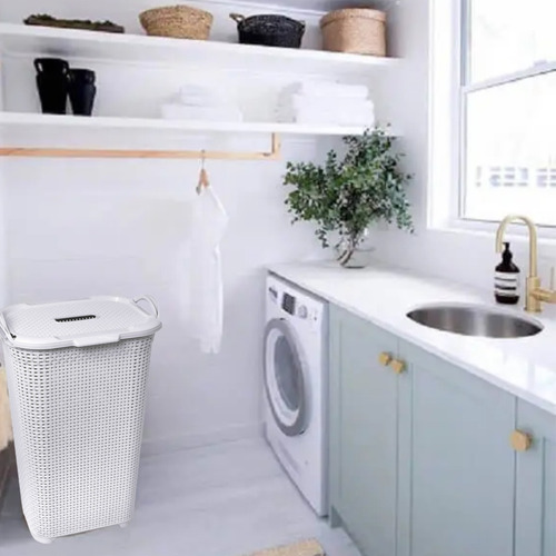 Cesto Roupa Suja Limpa Organizador Branco Multiuso 50lt
