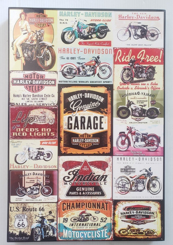 Moto Harley Davidson Bar Cuadro Cartel Vintage 46 X 31 Cm