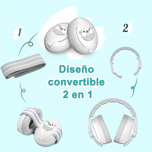 2 En 1 Orejeras Contra Ruido Para Niños/bebés, Audifonos Bloquea Sonido Con Diadema Elástica Ajustable, Diseño De Esponja Y Cancelación De Ruido Hasta 50db, Audifonos Antiruido De Viajar Dormido