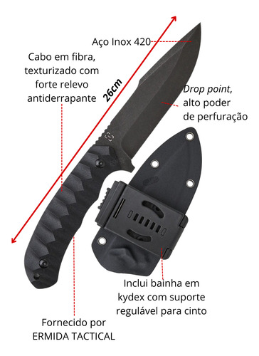 Faca Prowl + Bainha Kydex Cinto : Invictus Full Tang Defesa