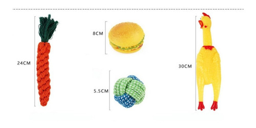 Imagen 3 de 4 de Set 7 Juguetes Para Mascotas, Hamburguesa, Pollo Y Cuerdas