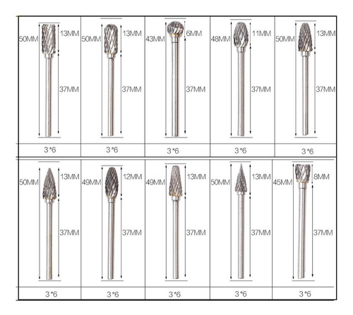 Kit 10 Punta Fresa Dremel Tungsteno Retificador De Metal
