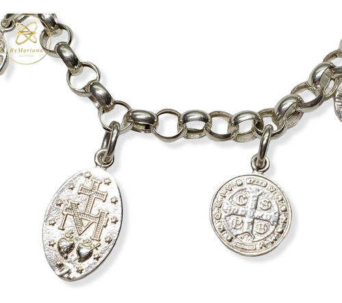 Imagen 5 de 8 de Pulsera Plata 4 Dijes Distintos Santos