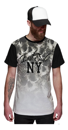 Imagem 1 de 2 de Camiseta Masculina Flowers Caveira Floral East Side New York