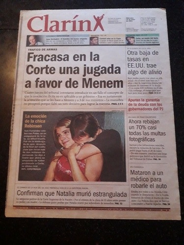 Tapa Diario Clarín 16 5 2001 Isla Robinson Menem Fraticelli 