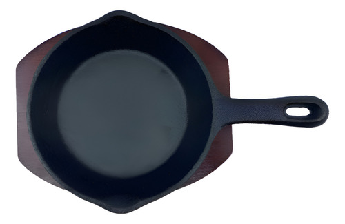 Sarten De Hierro Fundido Y Base De Madera Mini 14 Cm Vencort Color Negro