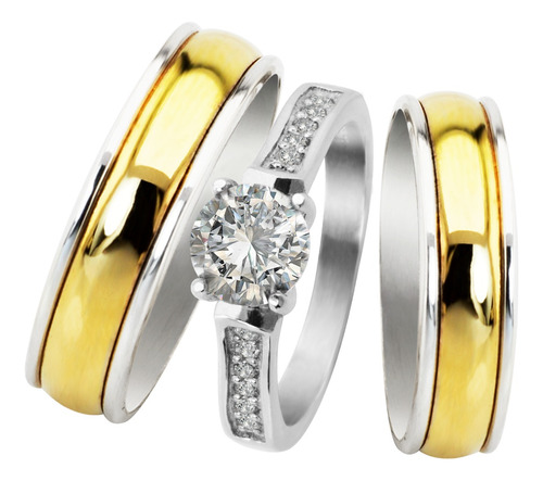 Alianzas Casamiento 5mm Con Solitario Plata Y Oro Amor Sc