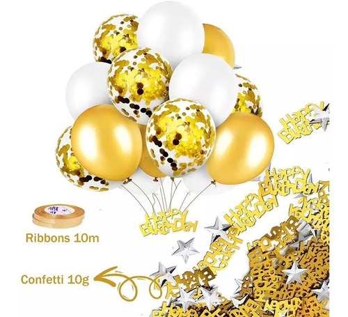 Imagen 3 de 6 de Pack Adornos Para Cumpleaños Globos Confeti -mantel - Cartel