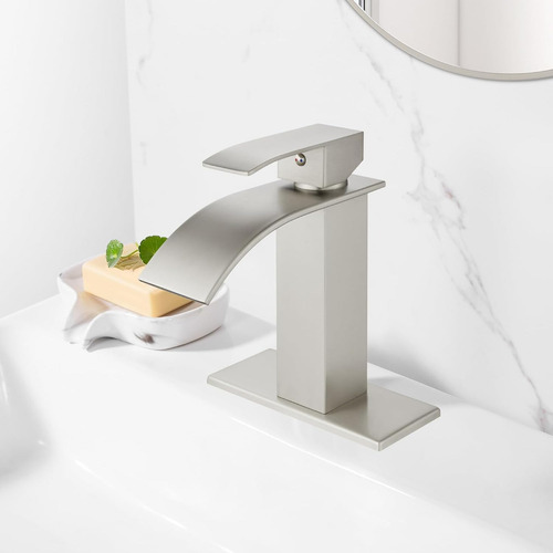 Grifo Mezclador Para Lavabo De Baño De Acero Inoxidable Acabado Mate Color Gris