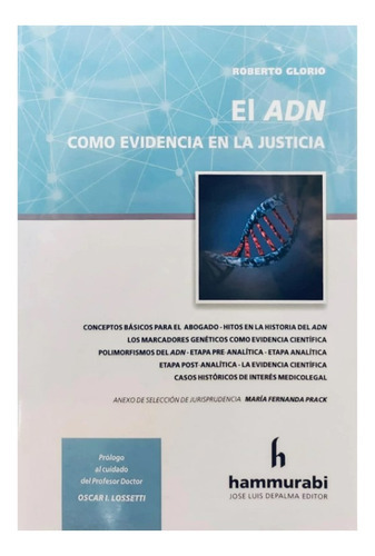 El Adn Como Evidencia En La Justicia, De Glorio Roberto. Editorial Hammurabi, Tapa Blanda, Edición 1 En Español, 2023