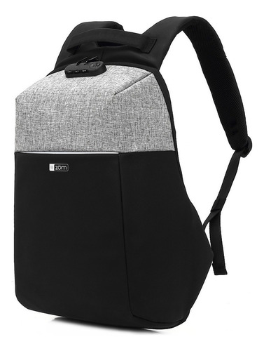 Mochila Zom Antirrobo Notebook 15,6 Candado Usb Zb A609 C Color Negro/gris
