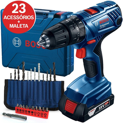 Imagem 1 de 7 de Parafusadeira Imp Bateria 18v Gsb180li Bosch + 23 Acessórios