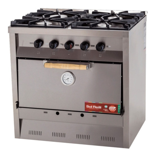 Cocina Sol Real Industrial 616 a gas 4 hornallas  plateada puerta ciega