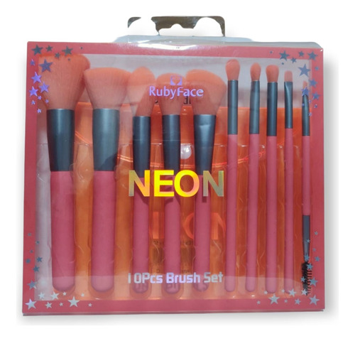 Set De 10 Brochas De Maquillaje Con Estuche Naranja