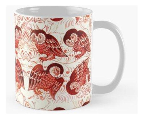 Taza Búho Rojo En Blanco Terreno Patrón Art Nouveau Calidad 