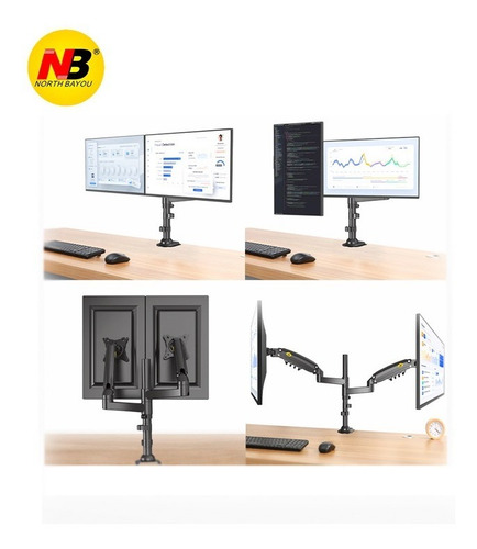 Imagen 2 de 5 de Soporte Ergonómico Doble Monitor D Hasta 9kg C/u(17a27) Tubo