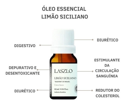 Óleo Essencial Laszlo Limão Siciliano Puro 10ml Antisséptico