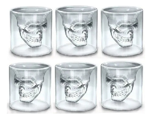 Juego 6 Copas De Cristal Tipo Calavera Doble Fondo 250 Ml Cristal