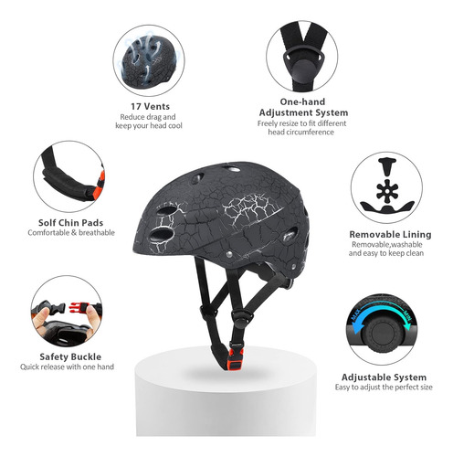 Casco De Monopatín Para Niños, Casco De Patinaje Ajustabl...
