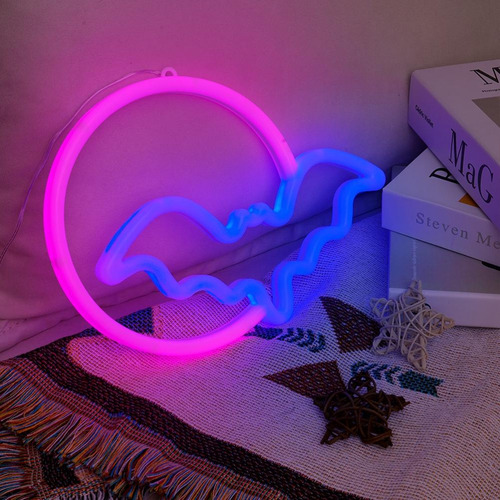 Luces Led Usb Con Forma De Luna Y Murciélago De Neón Para Ha