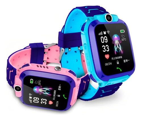 Reloj inteligente Q12 para niños con GPS y chip de seguridad rosa