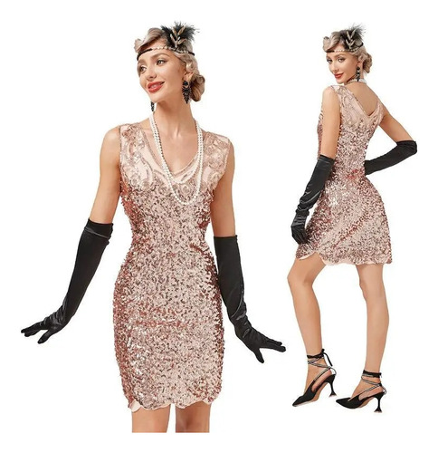 Vestido De Cóctel Gatsby Para Mujer, Talla S, Con Lentejuela
