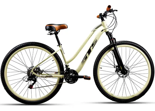Bicicleta Aro 29 Gts Alumunio Lavy Câmbio Shimano 21 Marchas Bege Retro Com Preto 17