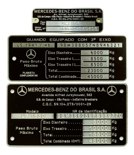 Kit Plaquetas Motor + Cabina + Terceiro Eixo - M. Benz