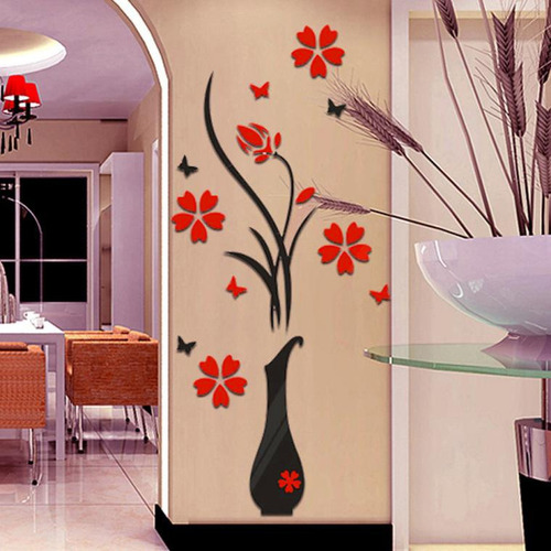Pegatinas De Pared Y Diy Jarrón Con Forma De Árbol De Flores
