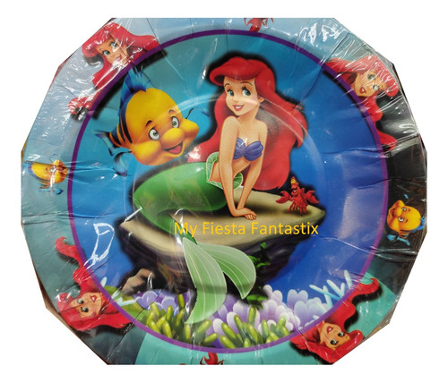 Ariel Sirenita Princesa Mar Paq 80 Platos Pasteleros 18 Cms