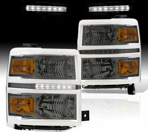 Faros Led Chevrolet Cheyenne Silverado 2014 2015 Cromo/smoke