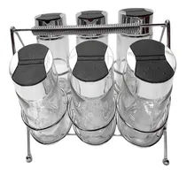 Comprar Set X6 Especieros Condimenteros Vidrio Cocina C\u002Fsoporte Color Plateado