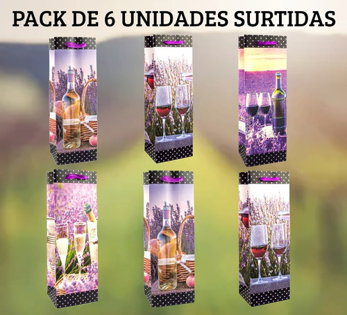 Pack De 6 Bolsas De Regalo Para Vinos Ambiente Púrpura