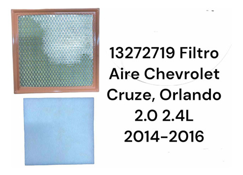 Filtro Aire Tipo Panel Chevrolet Cruze , Orlando 2.0 2.4 L