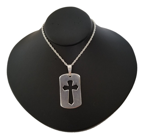 Collar Para Hombre Placa Cruz Joya Religiosa En Plata 